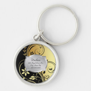 Duchess Gold Floral Scroll Silver Plaque Pet Tag Sleutelhanger