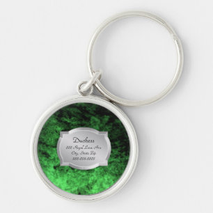 Duchess Green Leather Silver Plaque Pet Tag Sleutelhanger
