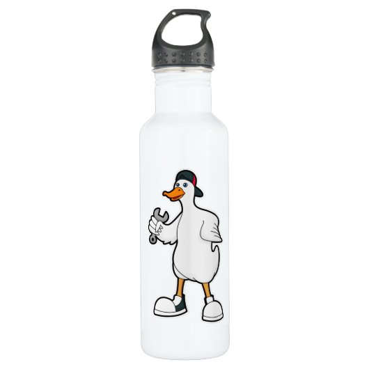 Duck als ambachtsman met tool & Pet Waterfles (Voorkant)