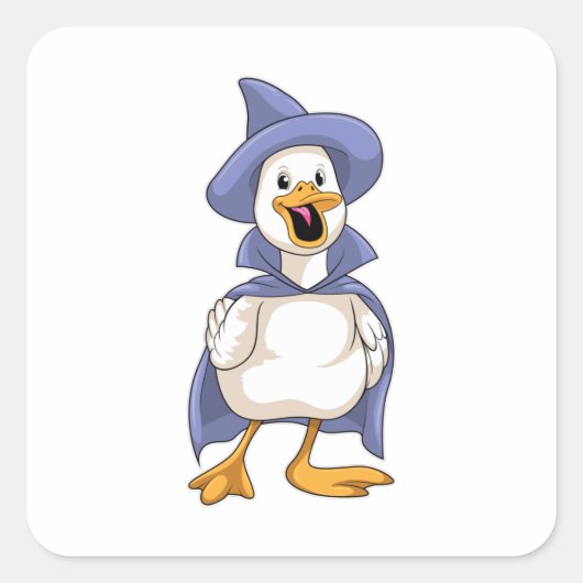 Duck als heks met Pet Vierkante Sticker (Voorkant)