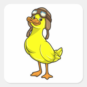Duck als piloot met Pet & Goggles Vierkante Sticker