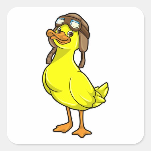 Duck als piloot met Pet & Goggles Vierkante Sticker (Voorkant)