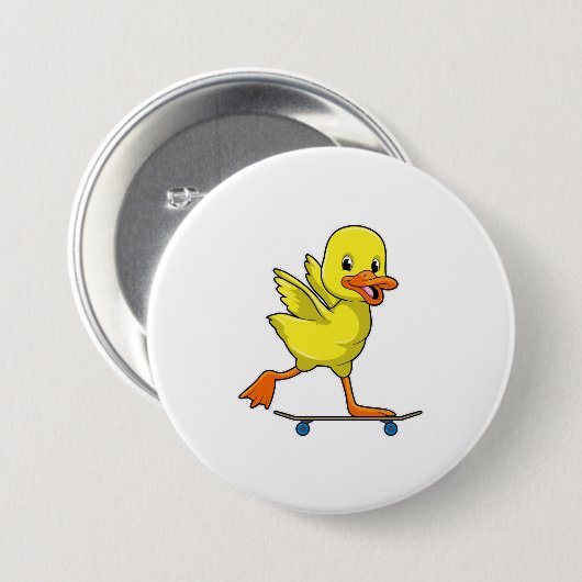 Duck als Skater met Skateboard Ronde Button 7,6 Cm (Voorkant /achterkant)