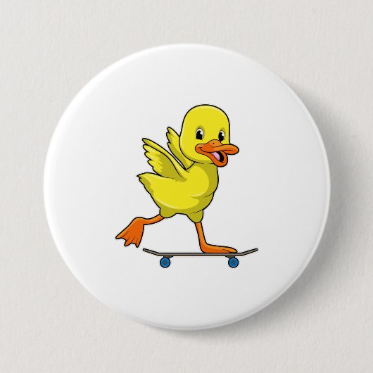 Duck als Skater met Skateboard Ronde Button 7,6 Cm (Voorkant)