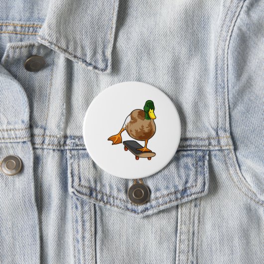 Duck als Skater met Skateboard Ronde Button 7,6 Cm (In situ)