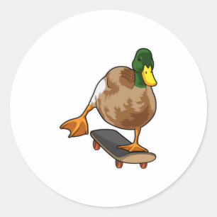 Duck als Skater met Skateboard Ronde Sticker
