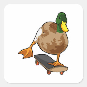 Duck als Skater met Skateboard Vierkante Sticker