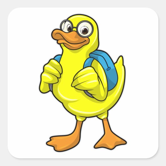 Duck als student met rugzak vierkante sticker (Voorkant)