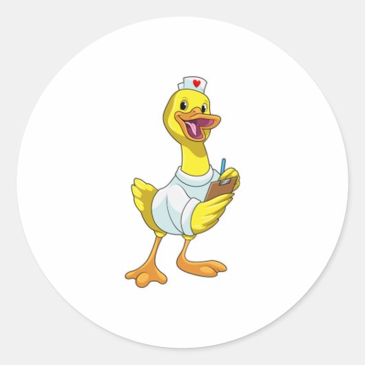Duck als verpleegster met hart ronde sticker (Voorkant)