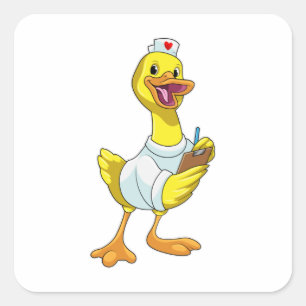 Duck als verpleegster met hart vierkante sticker
