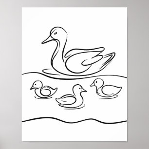 Duck and Ducklings Line Art Poster   Ierse rivier