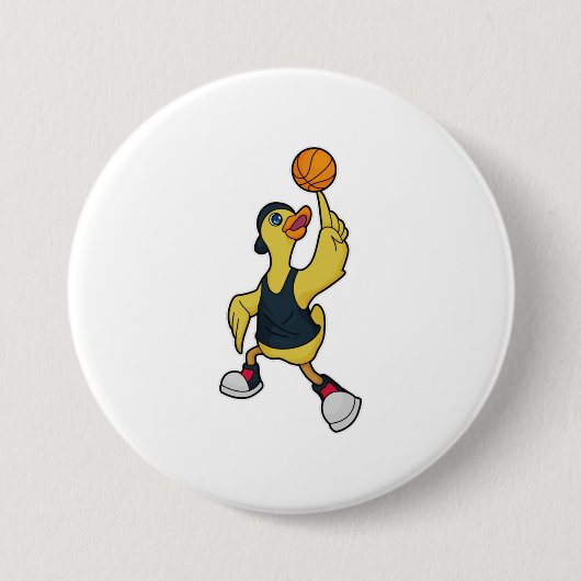 Duck as Baskeball player with Basketball Ronde Button 7,6 Cm (Voorkant)