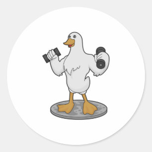 Duck as Bodybuilder with Dumbbells Ronde Sticker