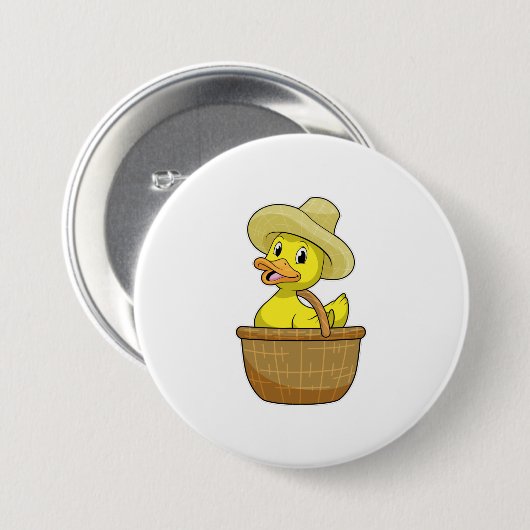 Duck as Farmer with Basket Ronde Button 7,6 Cm (Voorkant /achterkant)