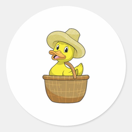 Duck as Farmer with Basket Ronde Sticker (Voorkant)