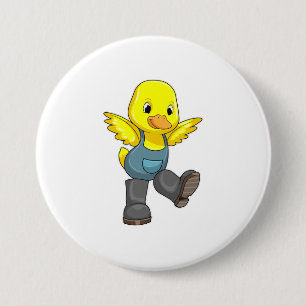 Duck as Farmer with Boots Ronde Button 7,6 Cm