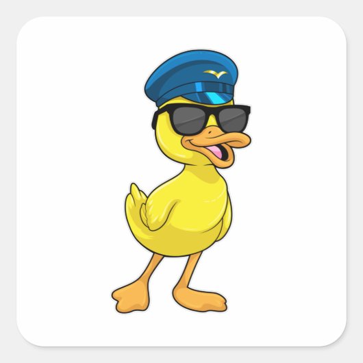 Duck as Pilot met Pilot pet Vierkante Sticker (Voorkant)