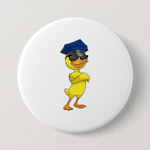 Duck as Police officer with Police cap Ronde Button 7,6 Cm