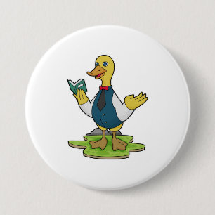 Duck as Teacher with Book Ronde Button 7,6 Cm