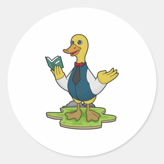 Duck as Teacher with Book Ronde Sticker (Voorkant)