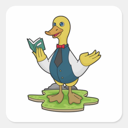 Duck as Teacher with Book Vierkante Sticker (Voorkant)