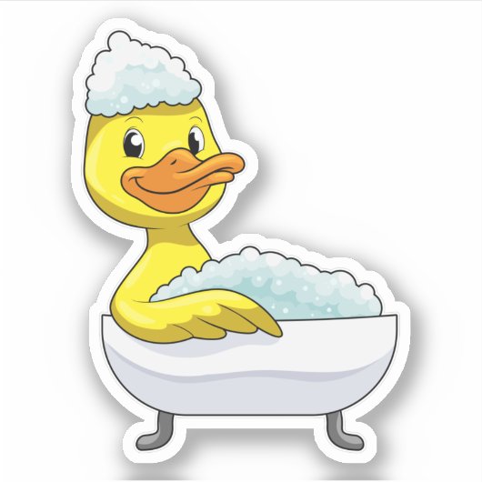 Duck at Bathing with Bathtub & Foam Sticker (Voorkant)