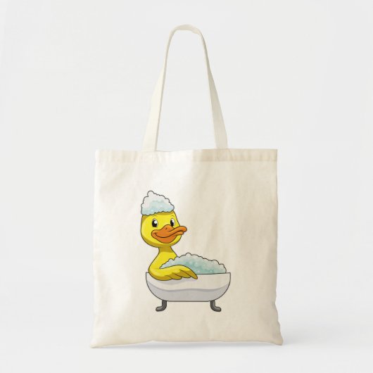 Duck at Bathing with Bathtub & Foam Tote Bag (Voorkant)