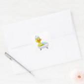 Duck at Bathing with Bathtub & Foam Vierkante Sticker (Envelop)