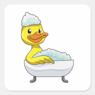 Duck at Bathing with Bathtub & Foam Vierkante Sticker