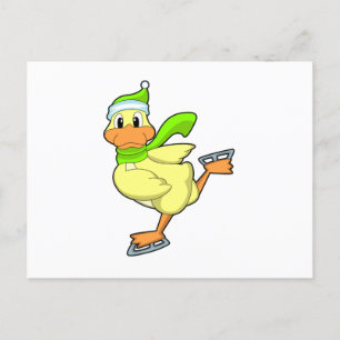 Duck at Ice skating with Ice schaatsen Briefkaart