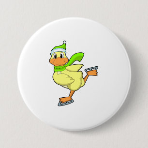 Duck at Ice skating with Ice schaatsen Ronde Button 7,6 Cm