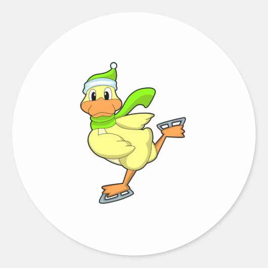 Duck at Ice skating with Ice schaatsen Ronde Sticker (Voorkant)
