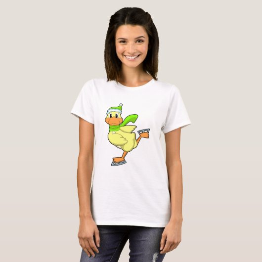 Duck at Ice skating with Ice schaatsen T-shirt (Voorkant volledig)