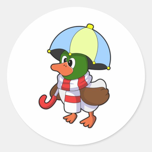 Duck at Raining with Umbrella Ronde Sticker (Voorkant)