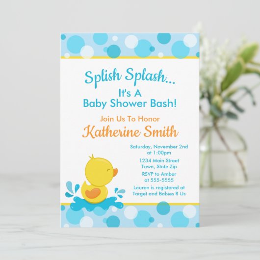 Duck Baby shower Invitation Baby Duck Boy Kaart (Staand voorkant)