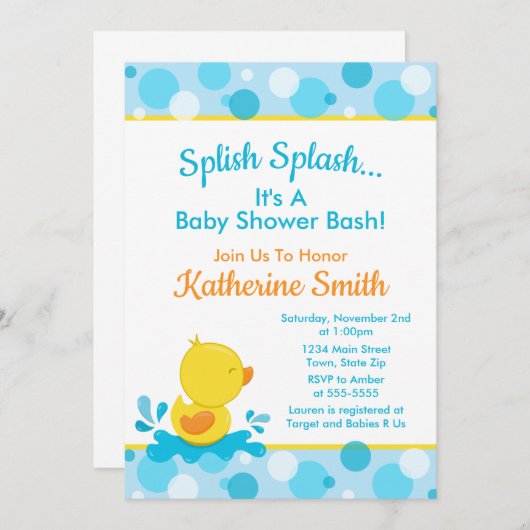 Duck Baby shower Invitation Baby Duck Boy Kaart (Voorkant / Achterkant)