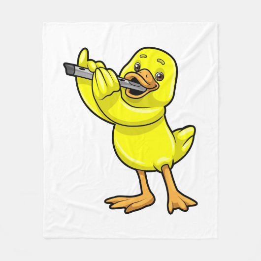 Duck bij Muziek met Flute Fleece Deken (Voorkant)