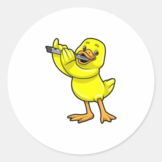 Duck bij Muziek met Flute Ronde Sticker (Voorkant)