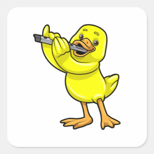 Duck bij Muziek met Flute Vierkante Sticker