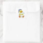 Duck bij Sleeping met Nightcap Vierkante Sticker (Tas)