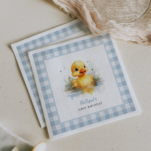 Duck Blue Gingham Verjaardagspapier Servet