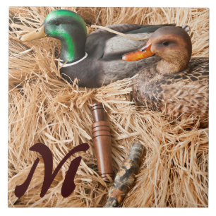 Duck Call Mallard Drake Hunt Monogram Display Tile Tegeltje