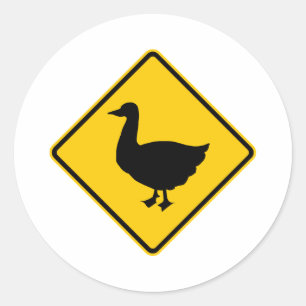 Duck Crossing Highway Sign Ronde Sticker