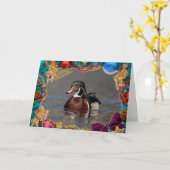 Duck de bois tiré sur une carte de Noël (Fleur jaune)