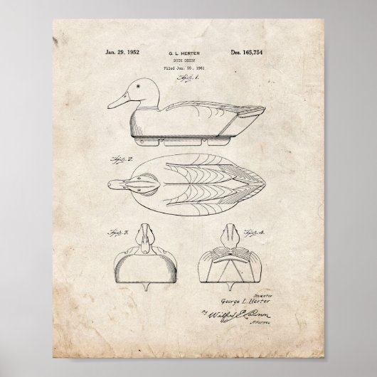 Duck Decoy Patent - Oude look Poster (Voorkant)
