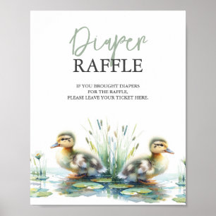 Duck Diaper Raffle Baby shower teken groen Poster