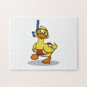 Duck die een snorkelmasker draagt Achterkleur ki Legpuzzel