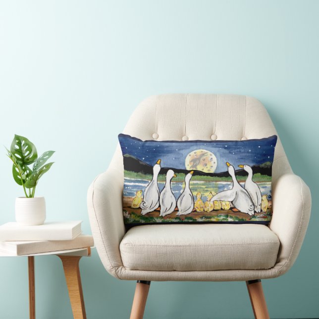 Duck & Ducking Family and Moon Designer Pillow Kussen (Stoel)