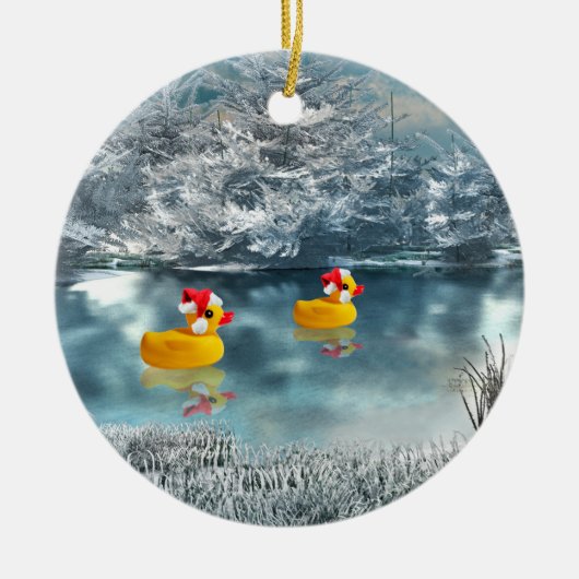 Duck Duo-kerstkeramiek Keramisch Ornament (Voorkant)