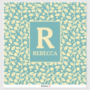 Duck Egg Blue en Cream Leaf Pattern Luggage Sticker